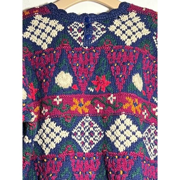 VTG Frankenmuth Woolen Mill Hand Knit Cotton Ramie Patchwork Pullover Sweater L - Picture 10 of 10